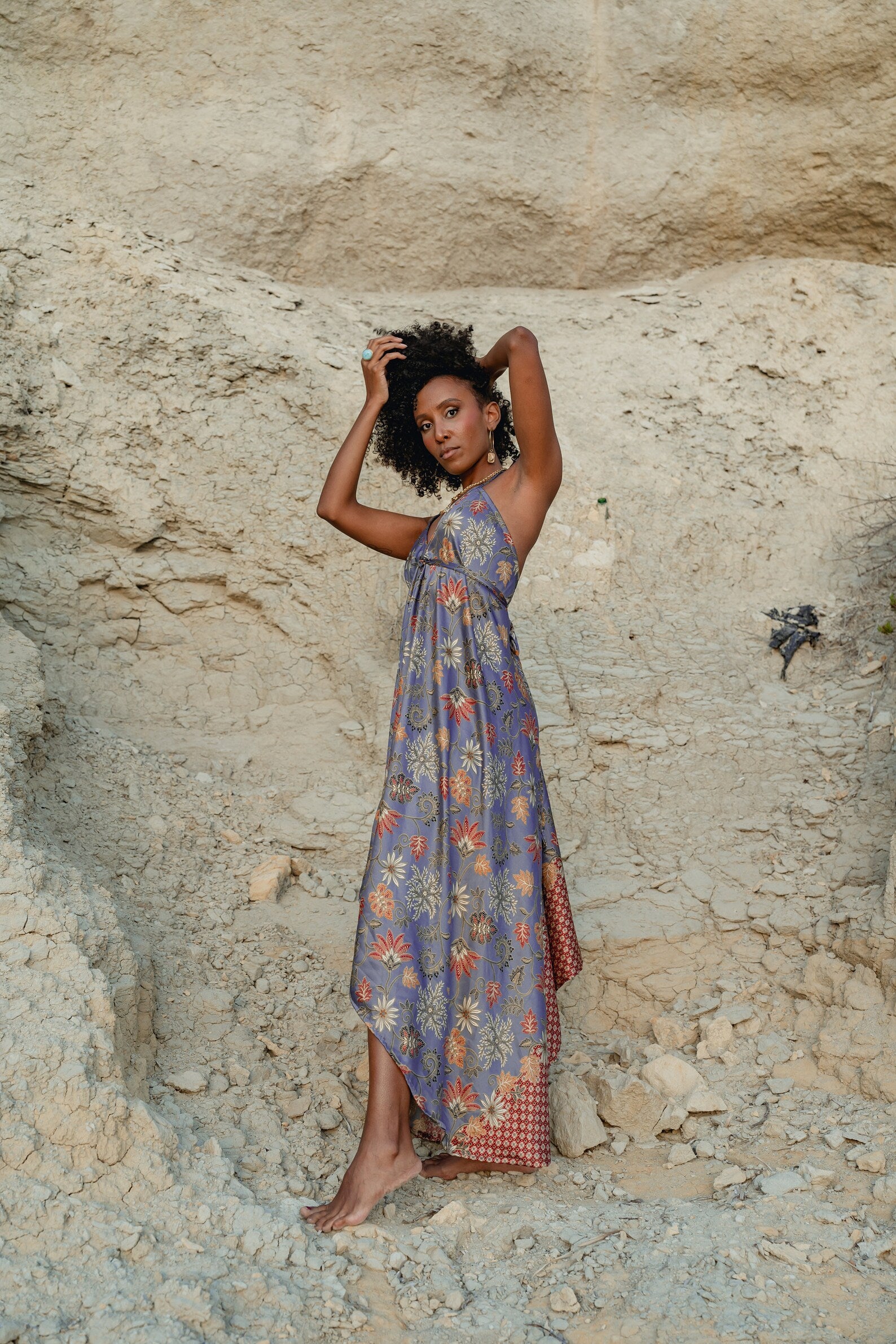 Purple Floral Silk Maxi Dress - Orchid