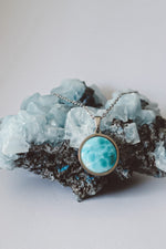 Load image into Gallery viewer, SAYA Larimar Pendant Statement Necklace Silver
