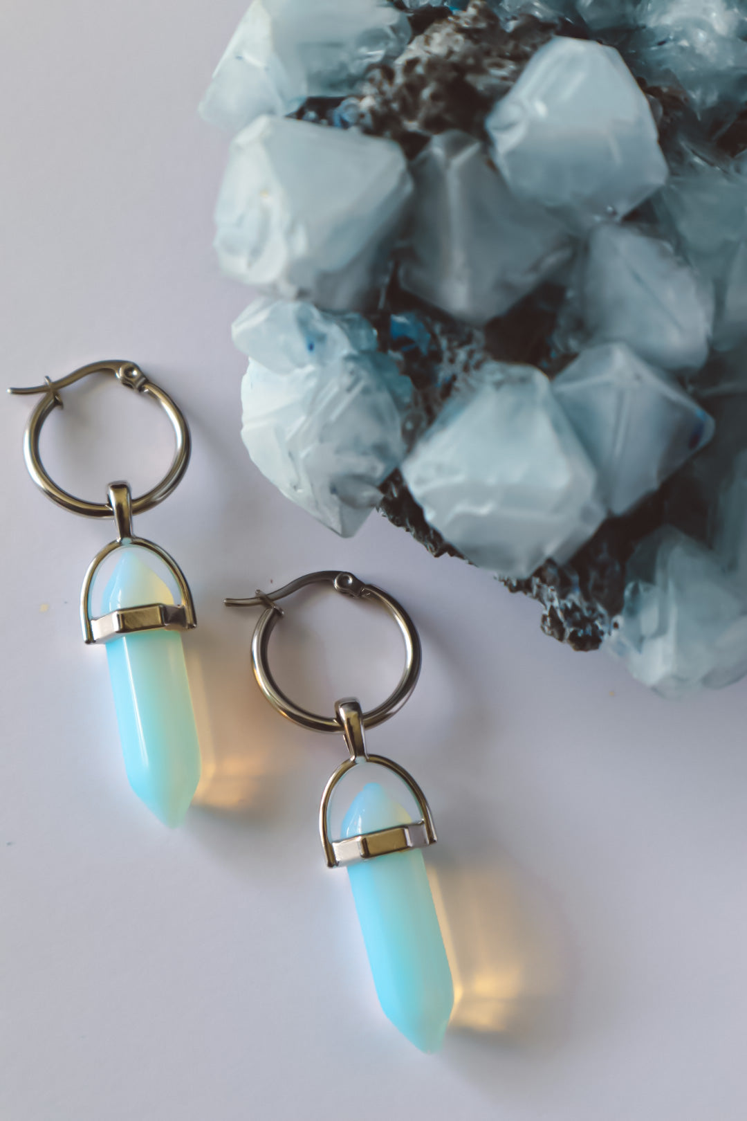 Opalite Hoop Earrings - Silver