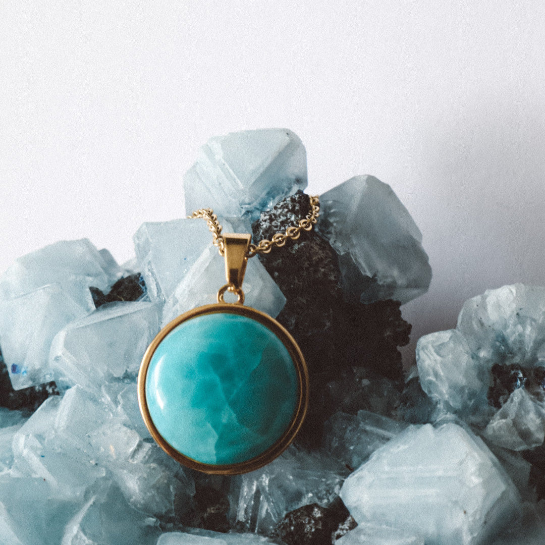 Larimar Statement Pendant Necklace - Gold