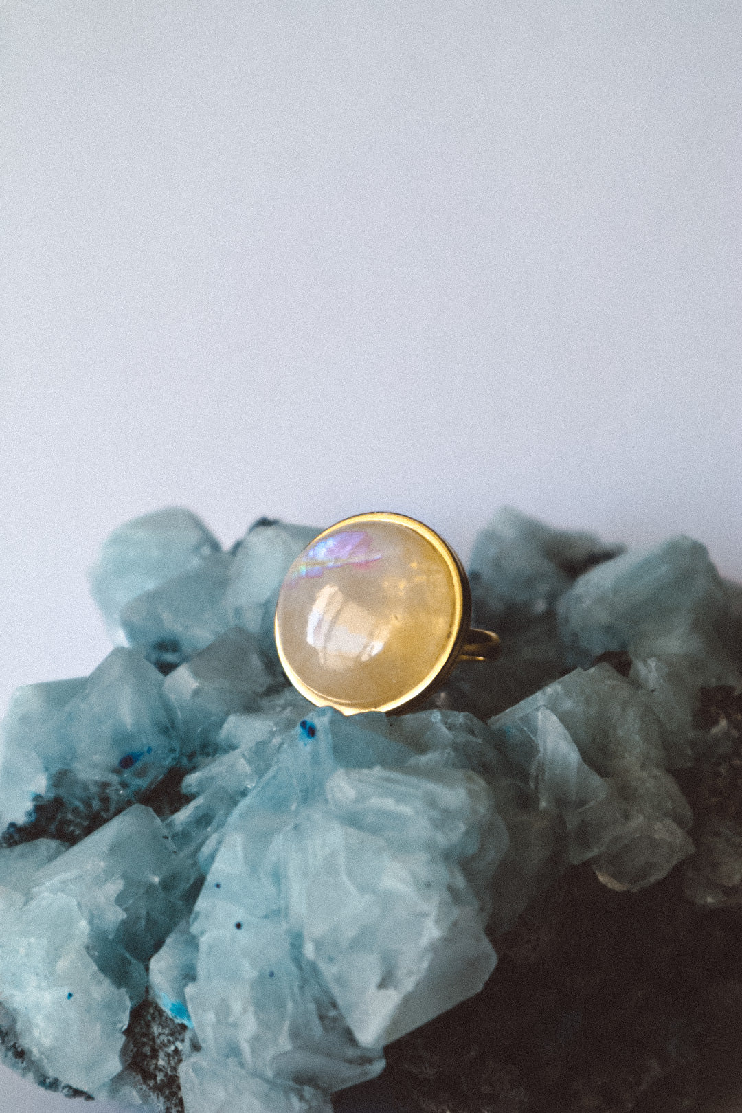 AYA Rainbow Moonstone Statement Ring Gold
