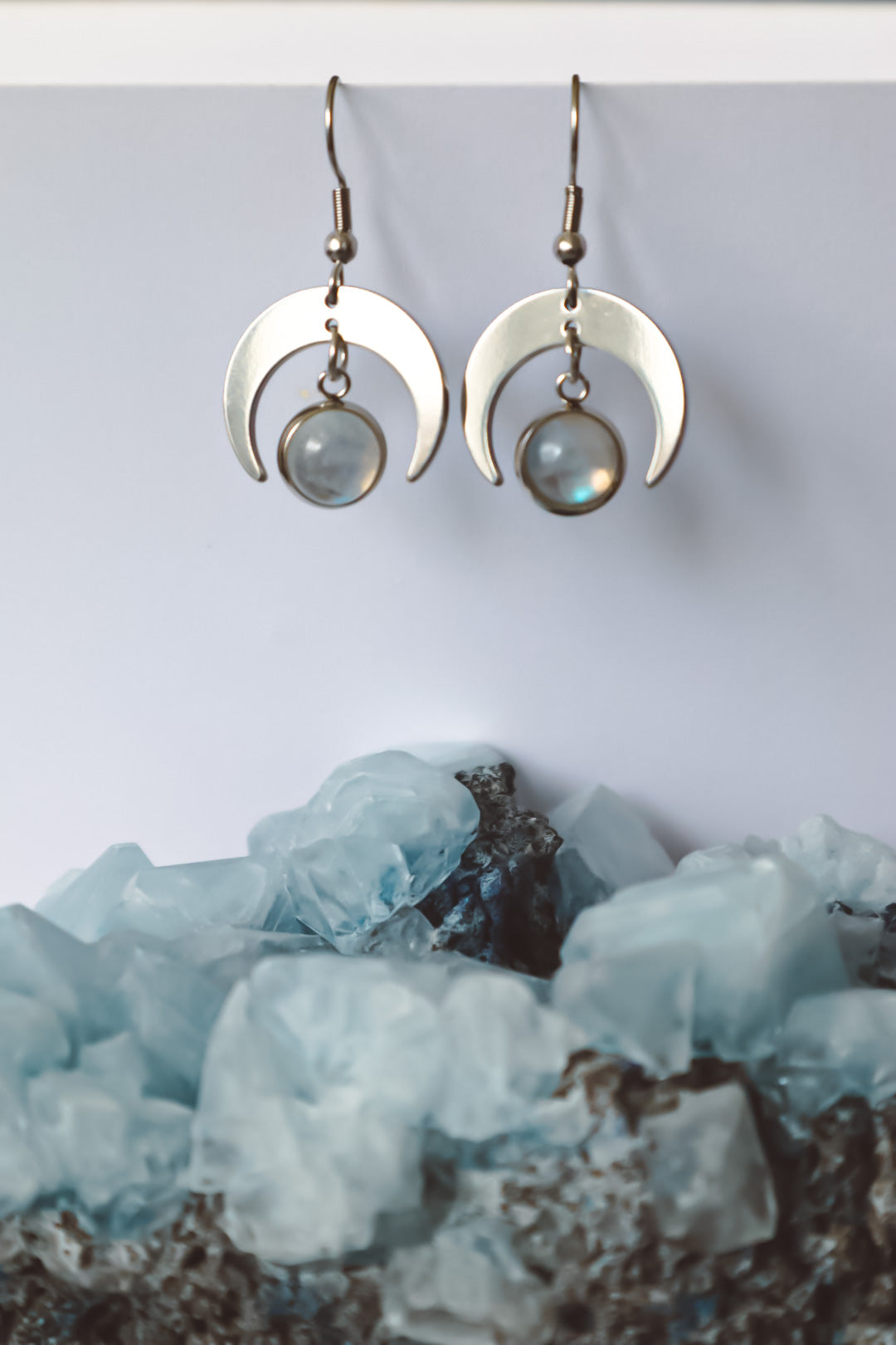 BIANCA Moonstone Moon Dainty Earrings Silver