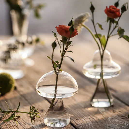 Mushroom Decor Glass Vase - Clear