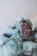 Load image into Gallery viewer, raw amethyst necklace, raw amethyst pendant silver, silver chain necklace, waterproof jewelry, raw amethyst cluster, gemstone jewelry, birthstone jewelry, crystal gifts
