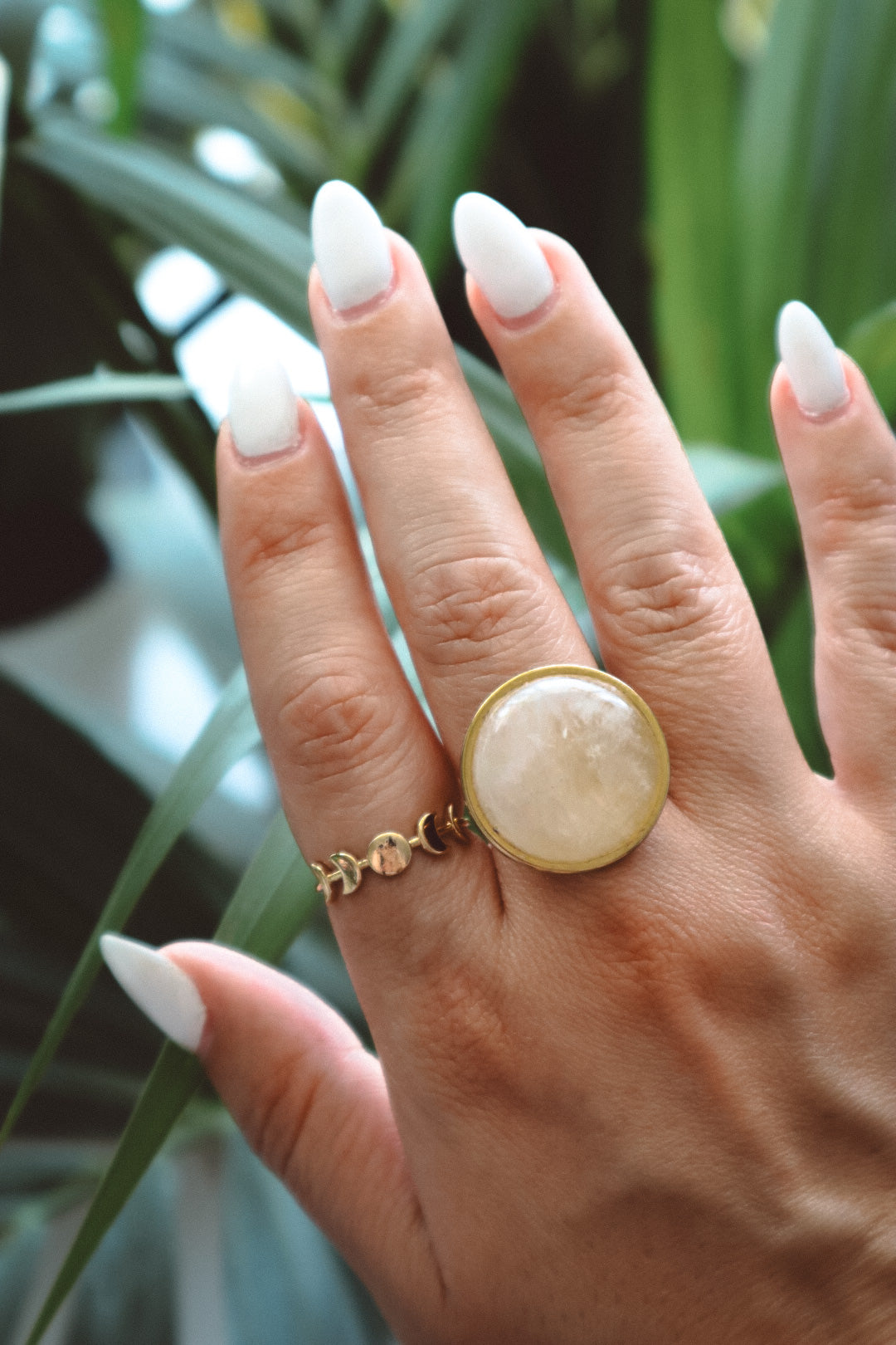AYA Rainbow Moonstone Statement Ring Gold