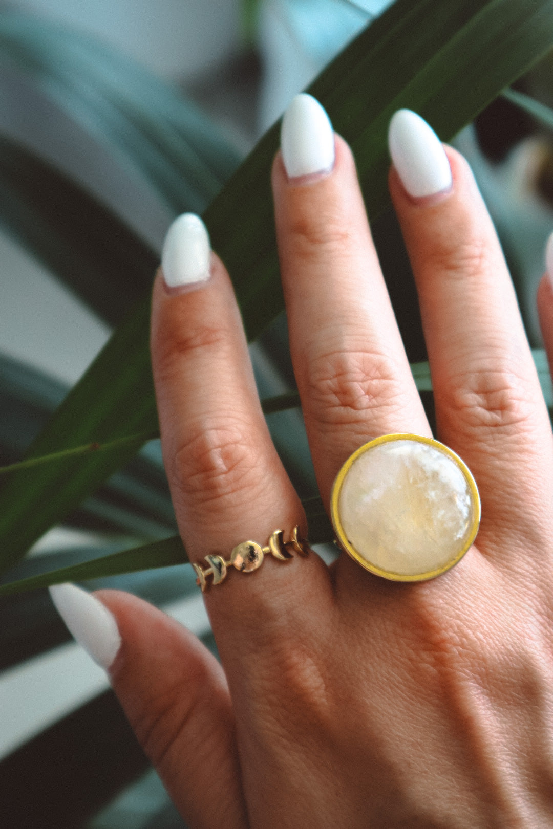 AYA Rainbow Moonstone Statement Ring Gold