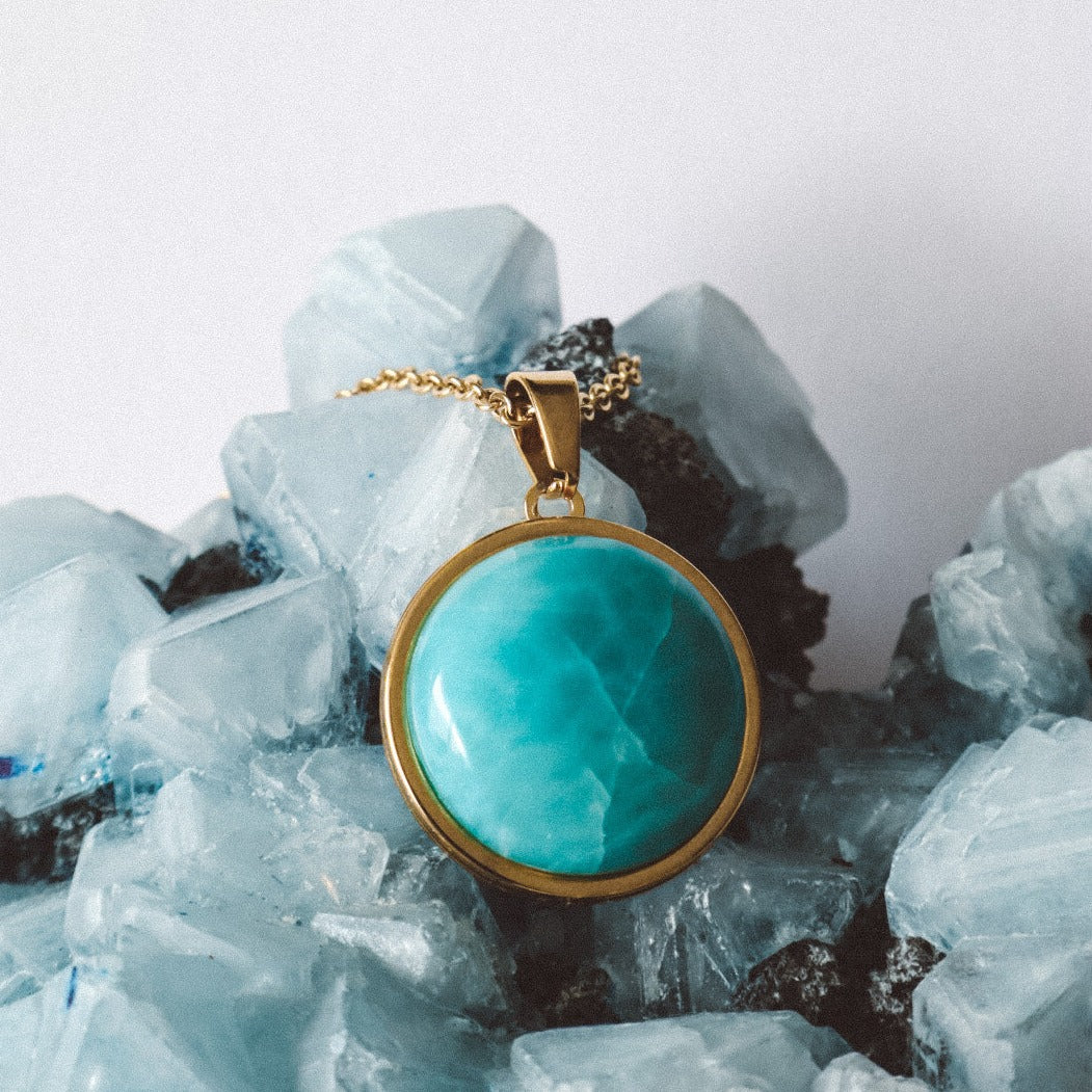 Larimar Statement Pendant Necklace - Gold
