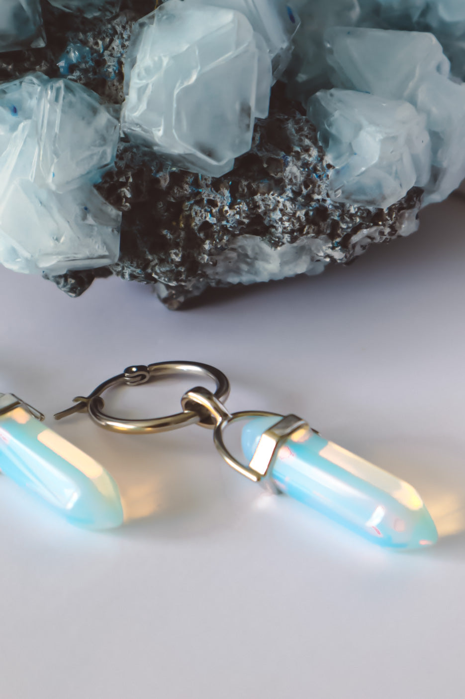 Opalite Hoop Earrings - Silver