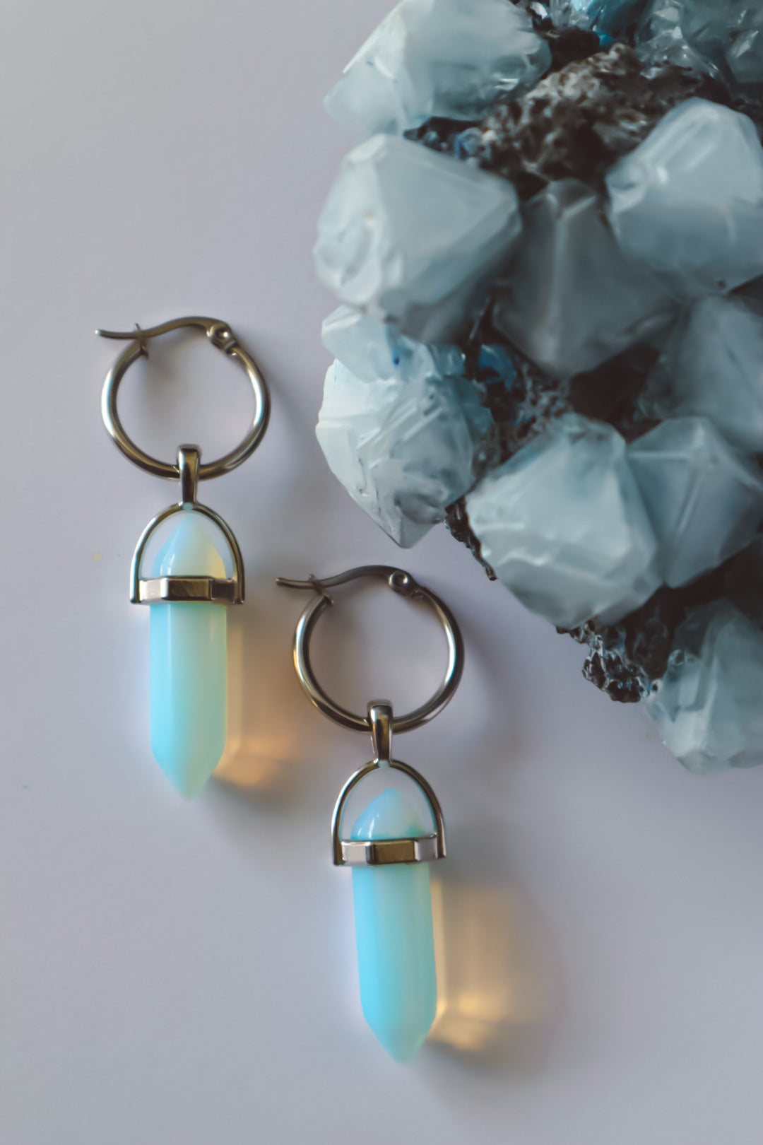 Opalite Hoop Earrings - Silver