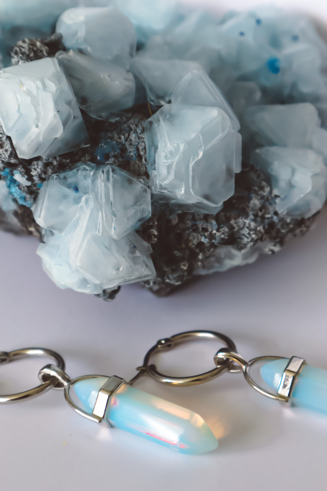 Opalite Hoop Earrings - Silver