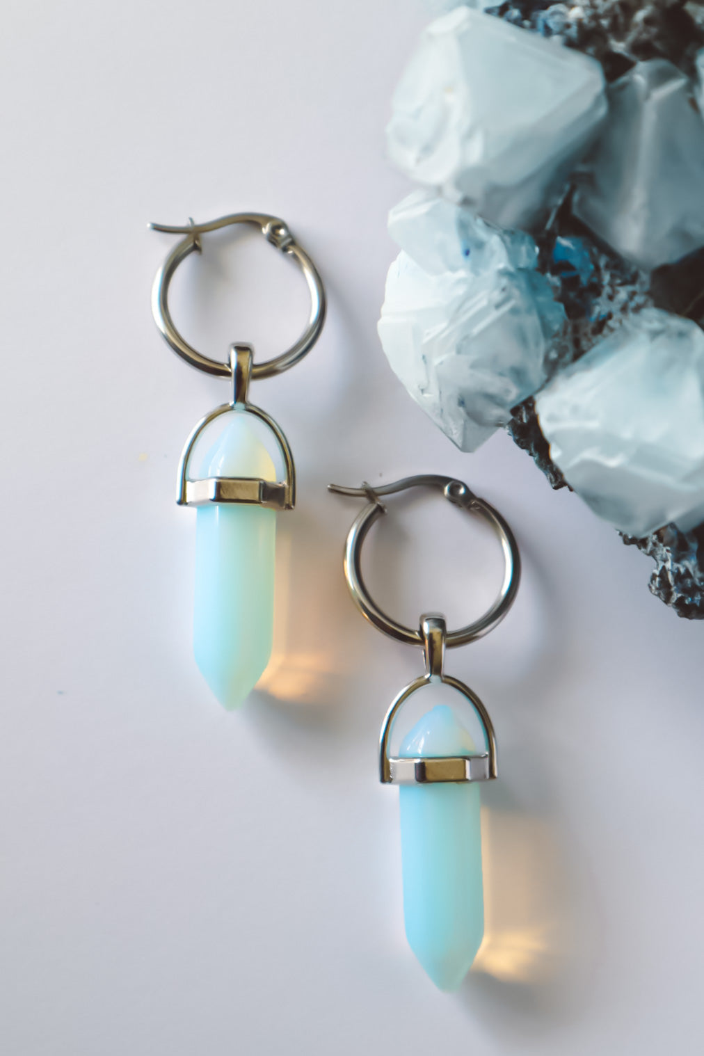 opalite hoop earrings silver