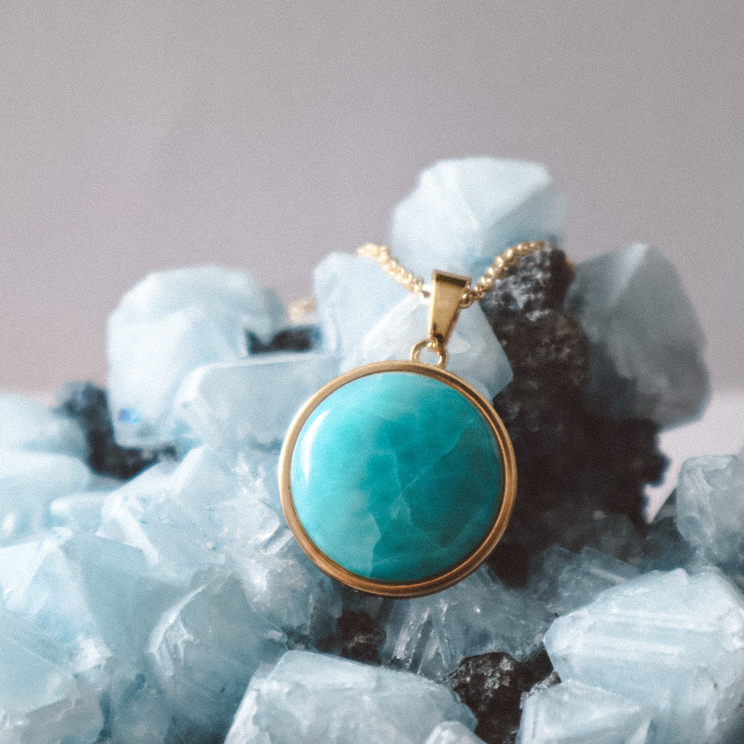 Larimar Statement Pendant Necklace - Gold