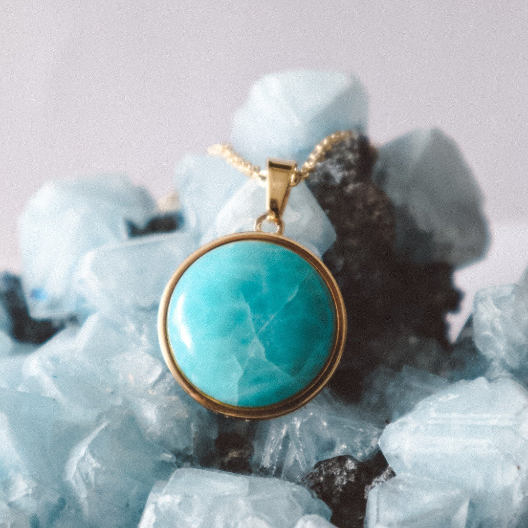 Larimar Statement Pendant Necklace - Gold