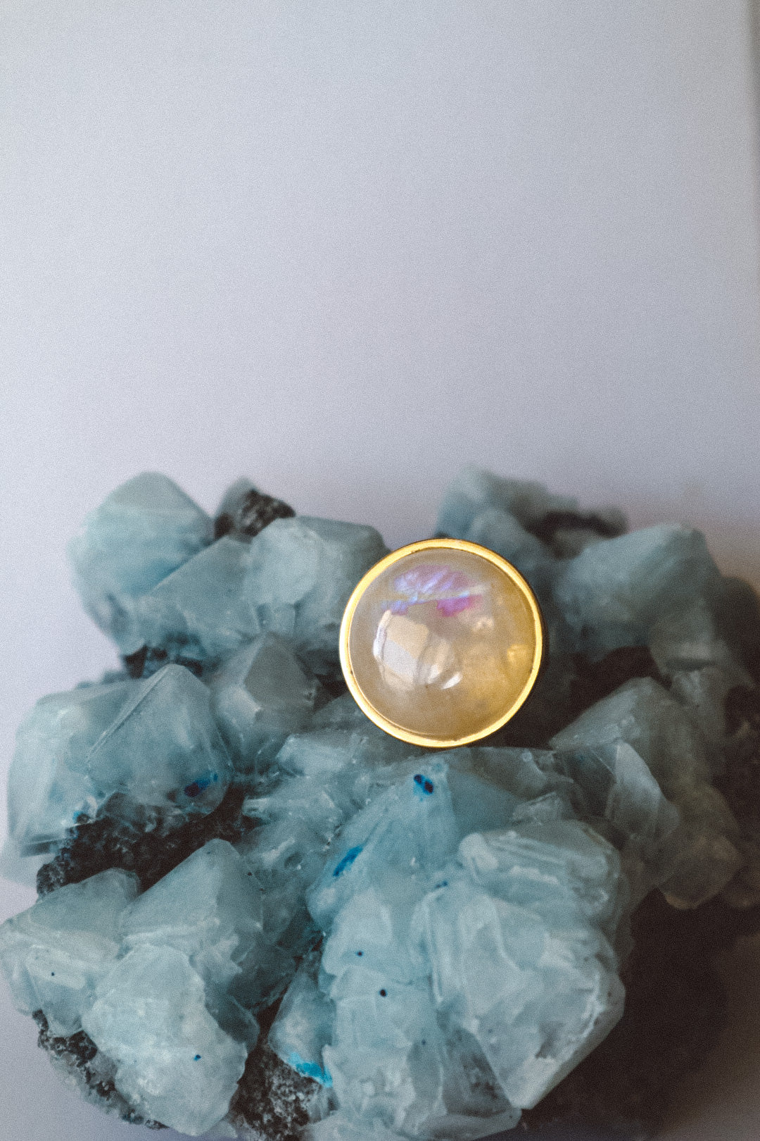 AYA Rainbow Moonstone Statement Ring Gold