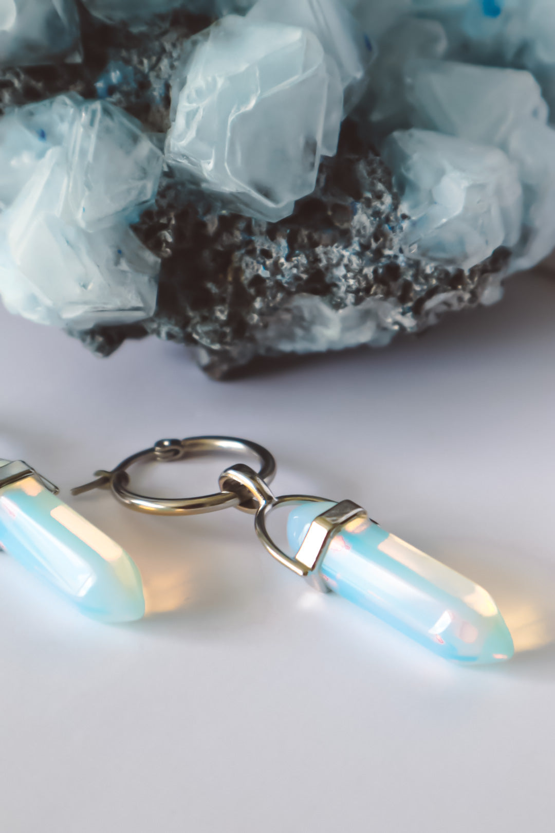 Opalite Hoop Earrings - Silver