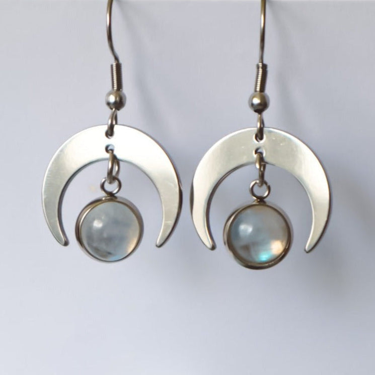 BIANCA Moonstone Moon Dainty Earrings Silver