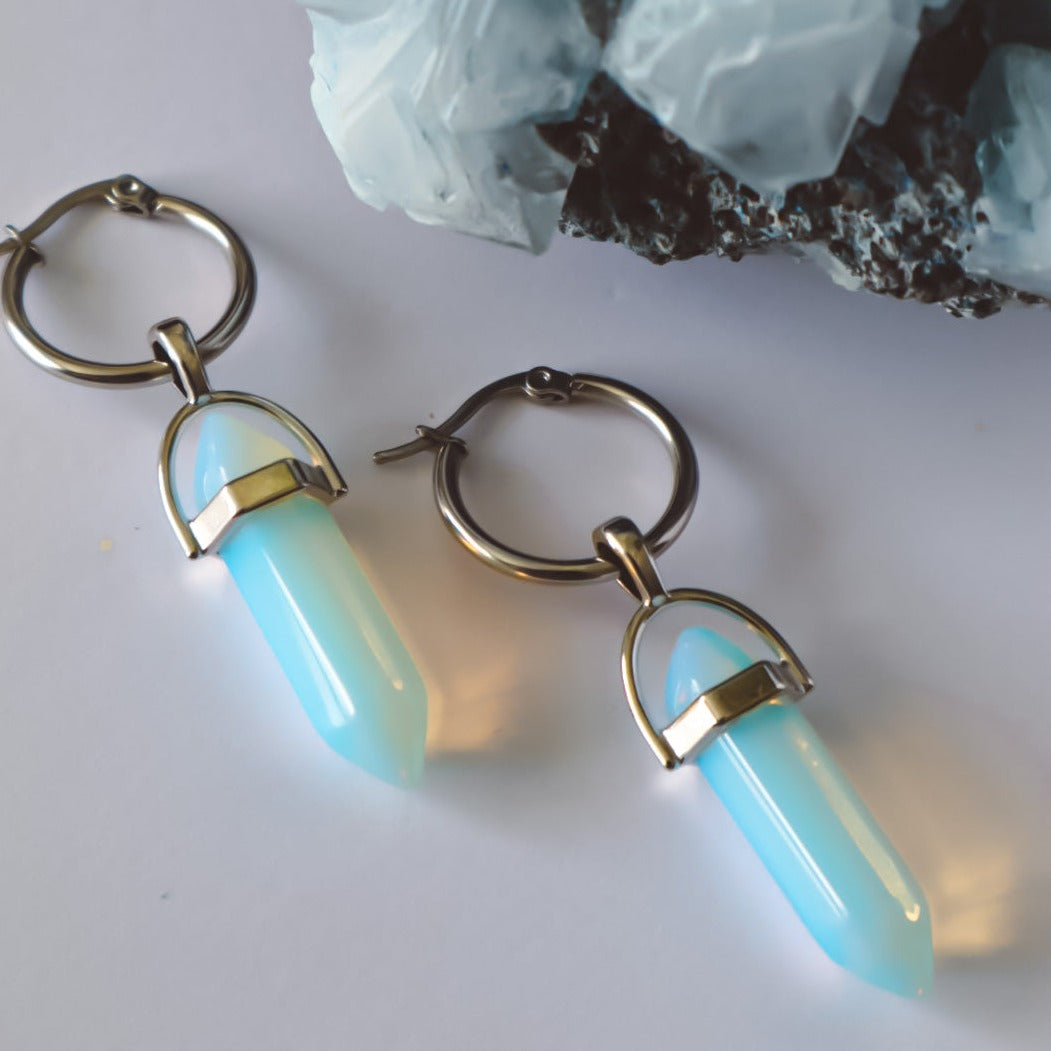 Opalite Hoop Earrings - Silver