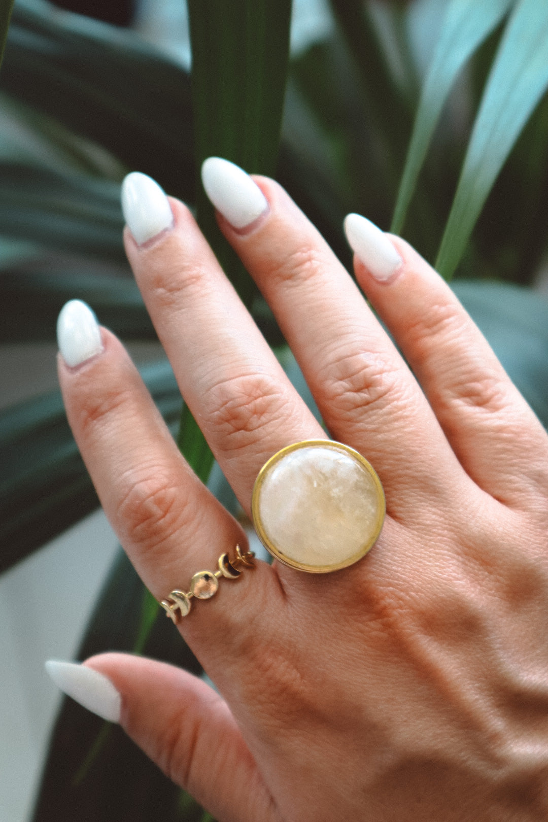 AYA Rainbow Moonstone Statement Ring Gold