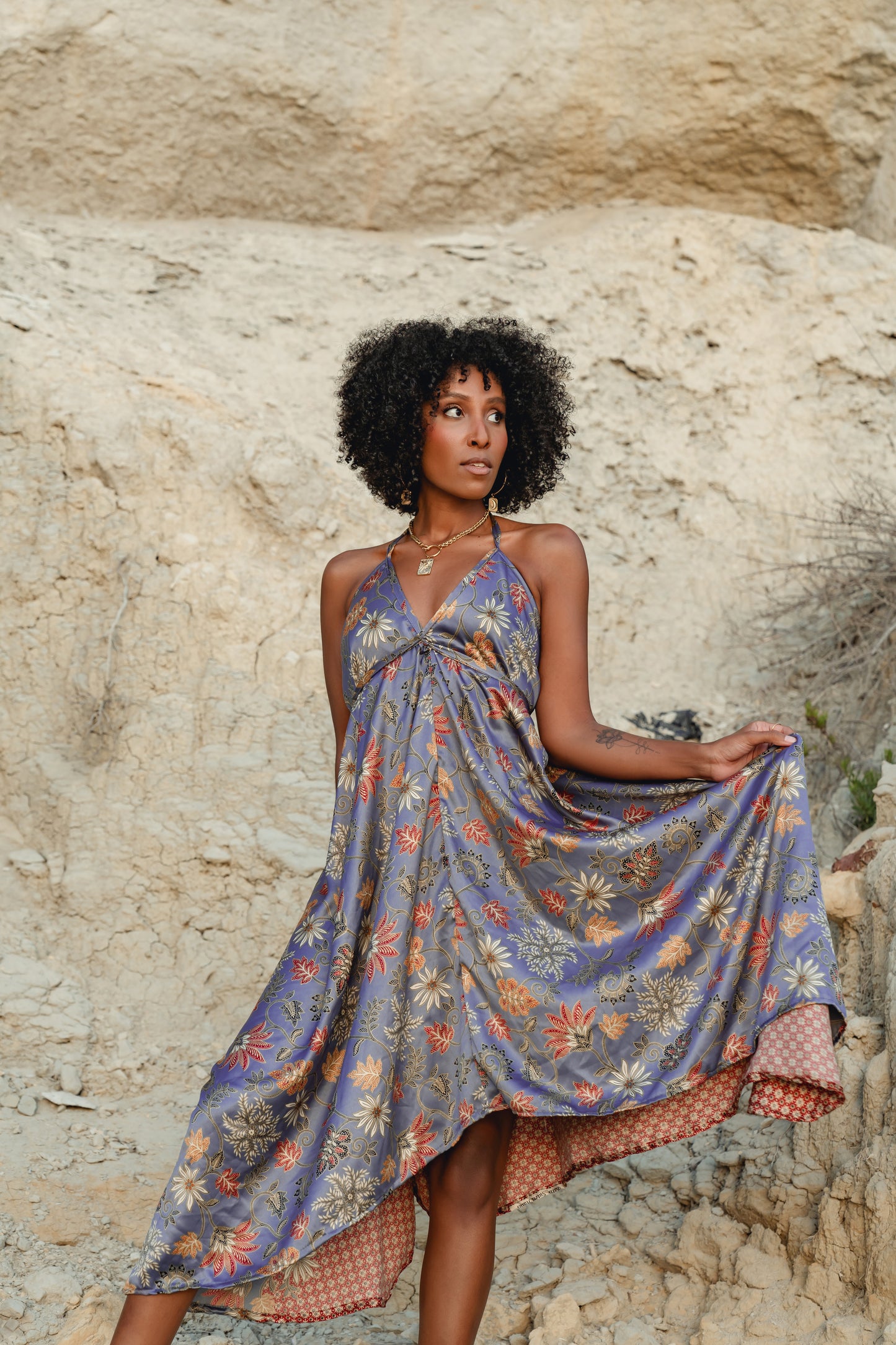 Purple Floral Silk Maxi Dress - Orchid