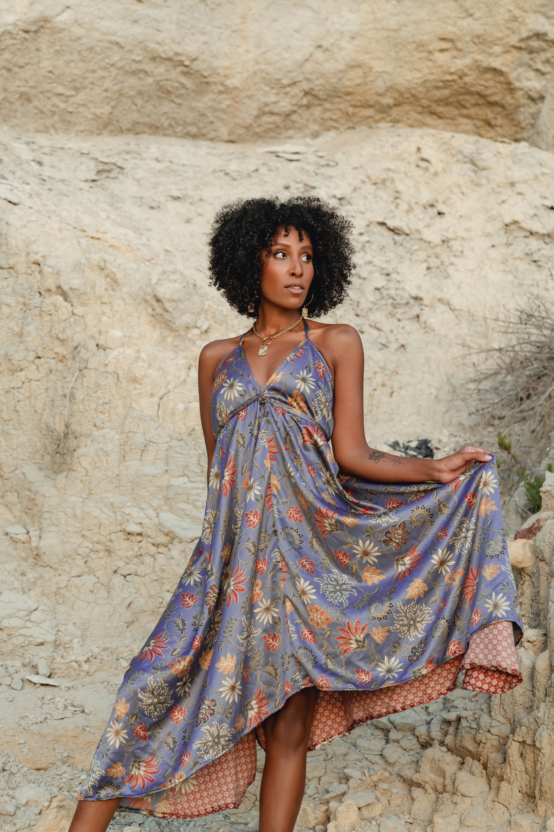Purple Floral Silk Maxi Dress - Orchid