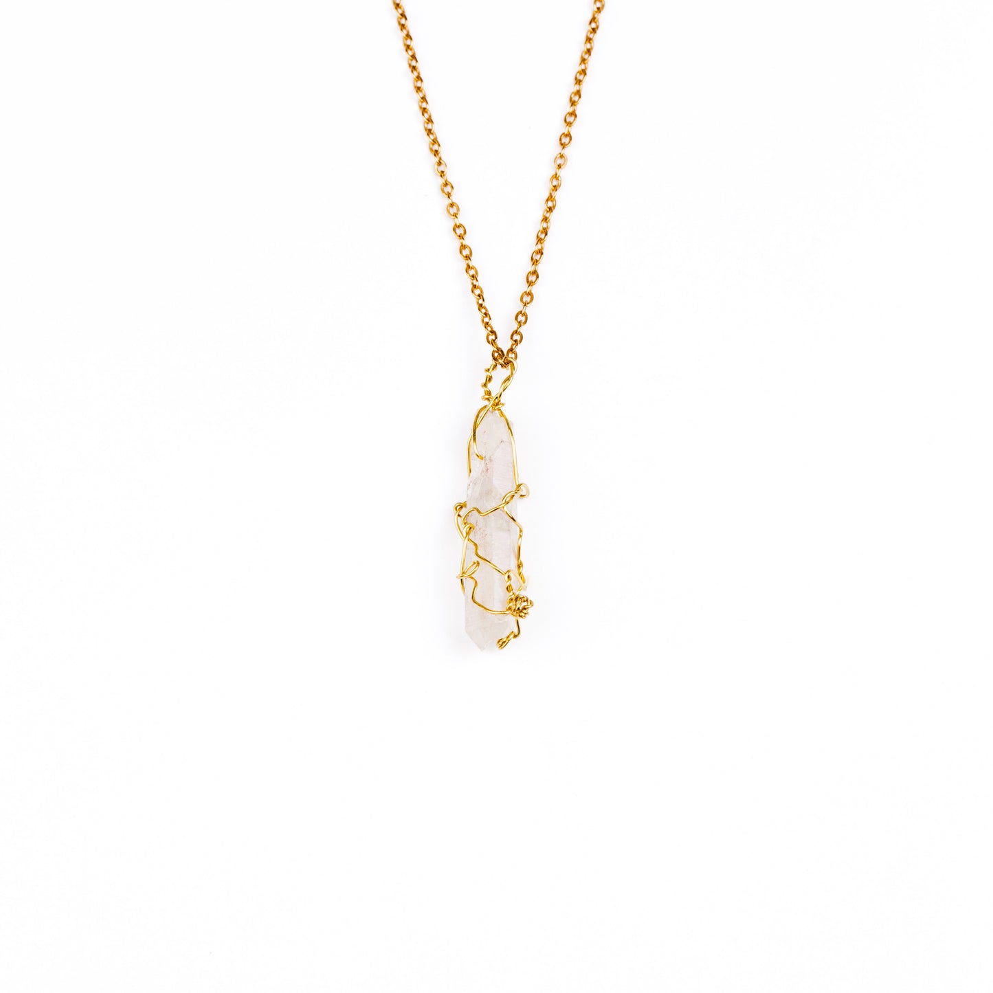 Wire Wrapped Aura Quartz Necklace - Gold