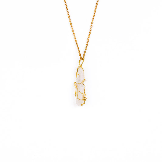 Wire Wrapped Aura Quartz Necklace - Gold