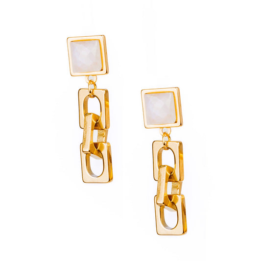 VARG Rainbow Moonstone Chain Earrings Gold