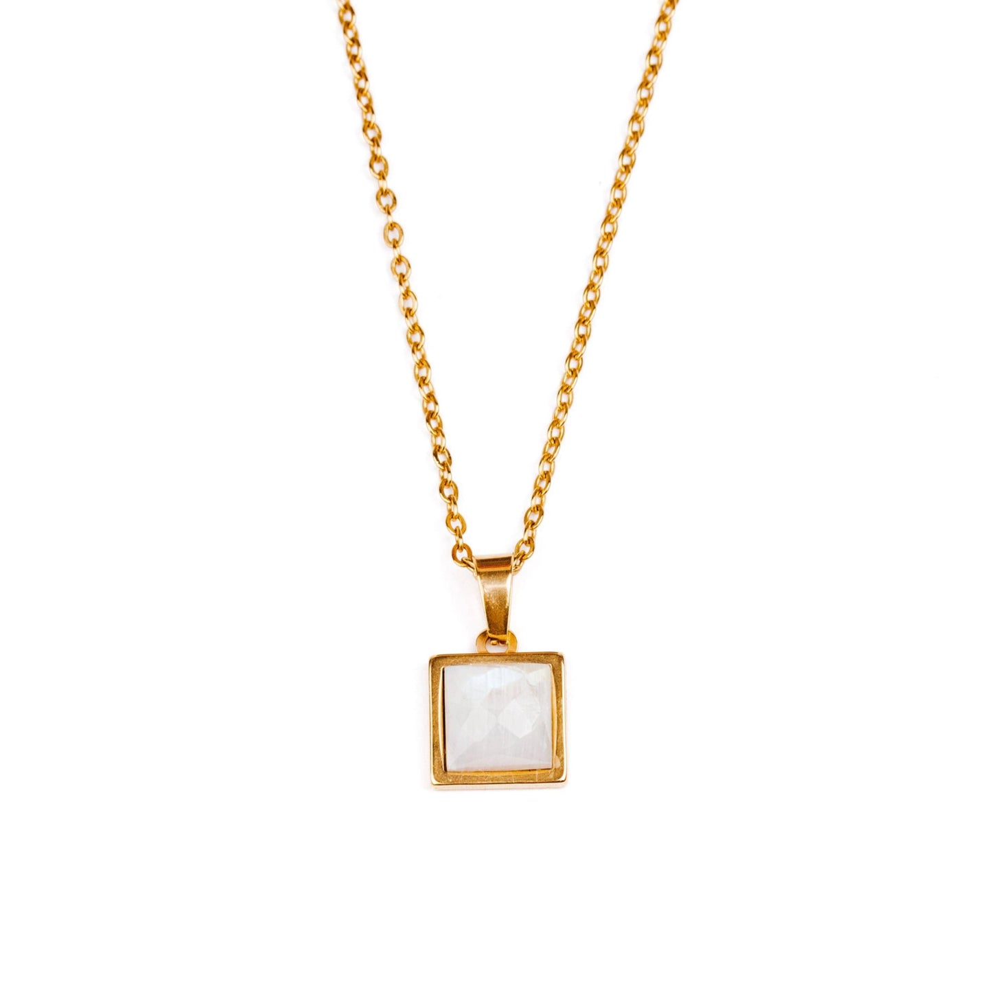 VARG Rainbow Moonstone Square Pendant Necklace - Gold