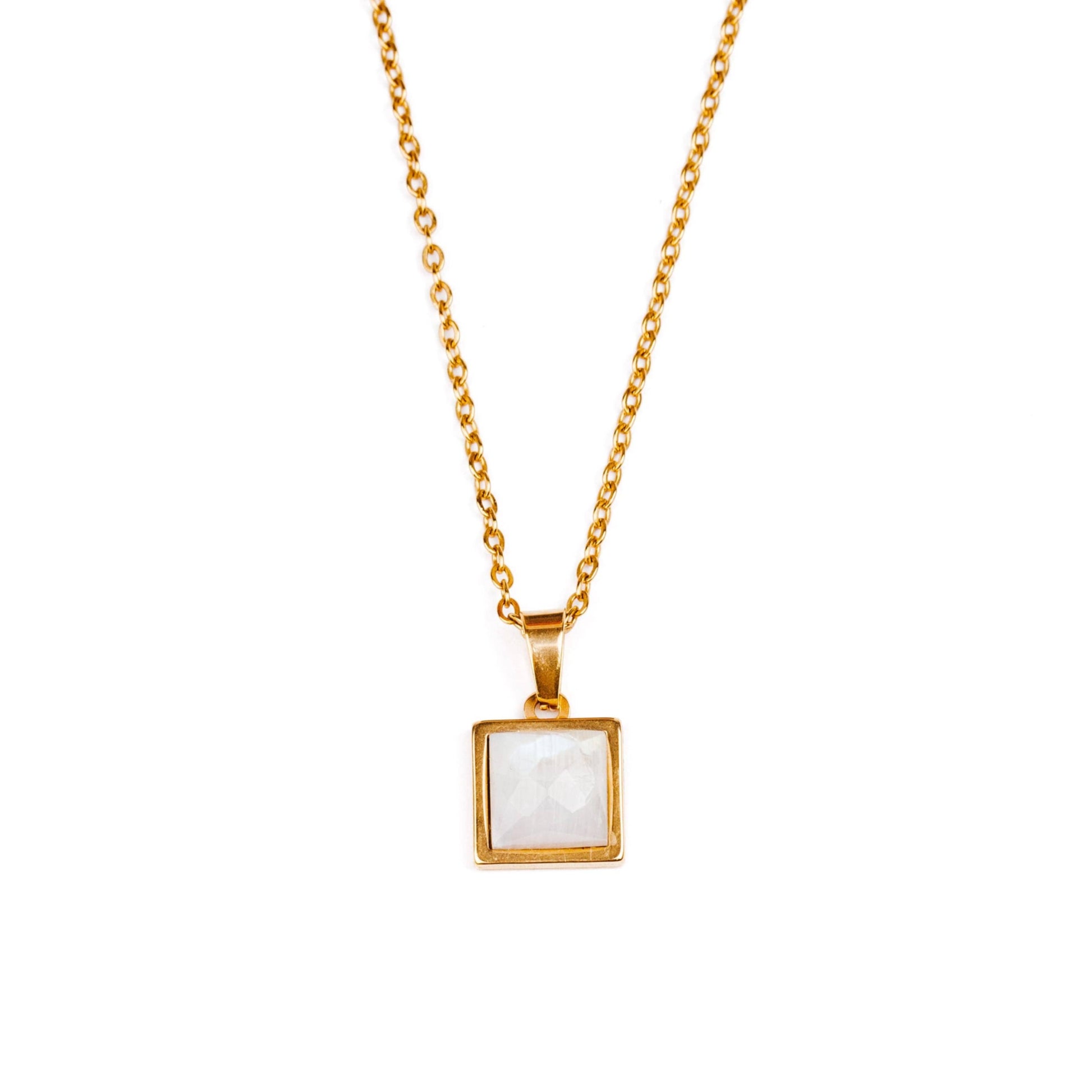VARG Rainbow Moonstone Square Pendant Necklace - Gold