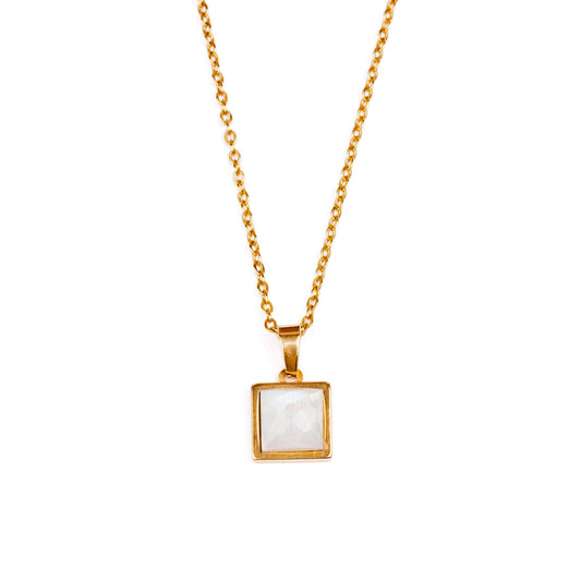 VARG Rainbow Moonstone Square Pendant Necklace - Gold