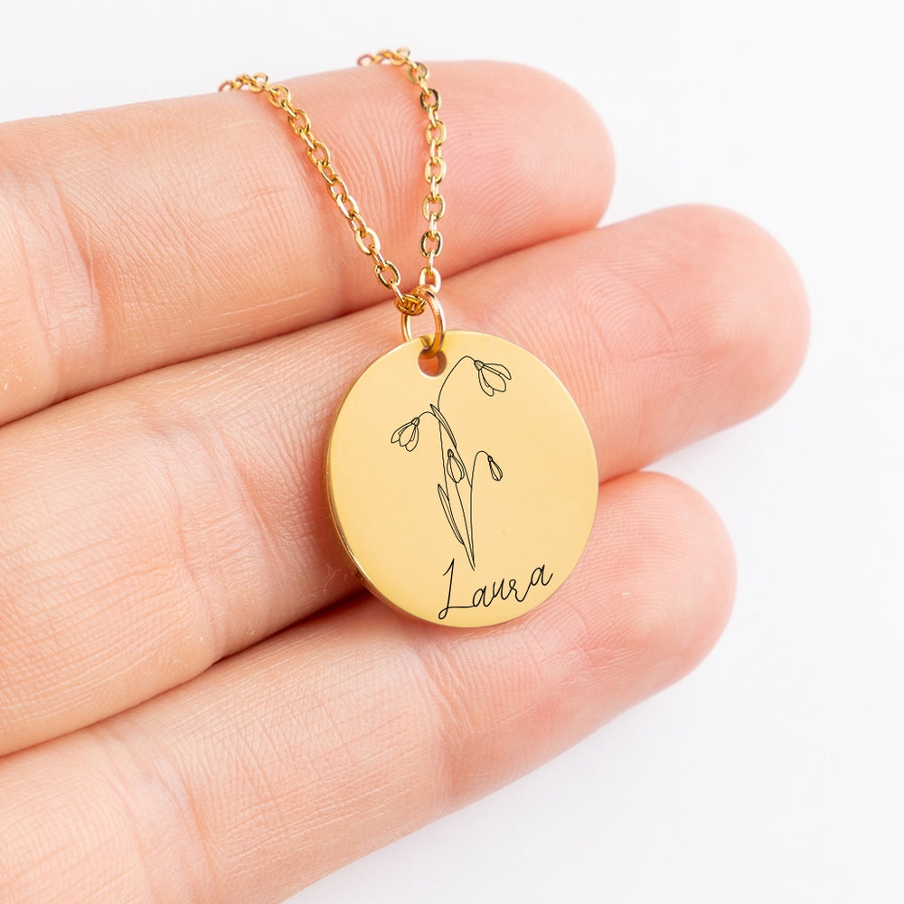 Personalized Name & Birth Flower Necklace - Custom