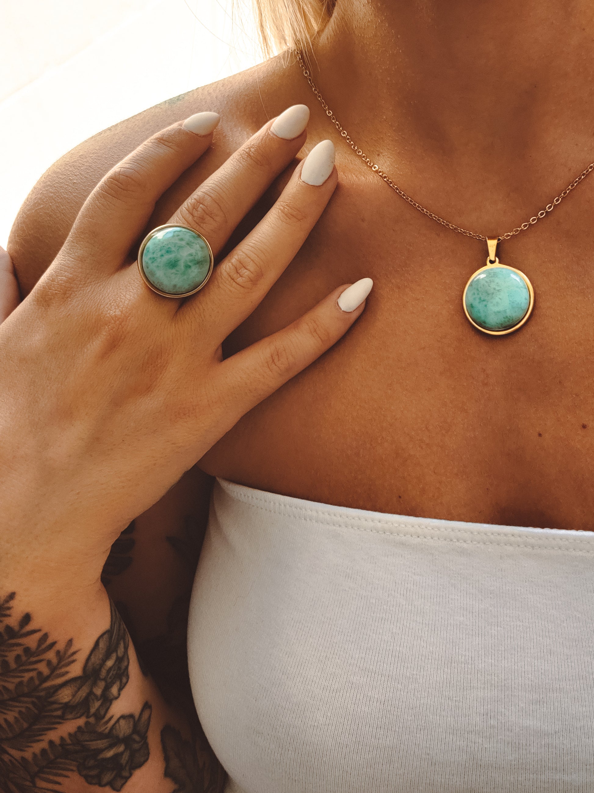 Larimar Statement Pendant Necklace - Gold