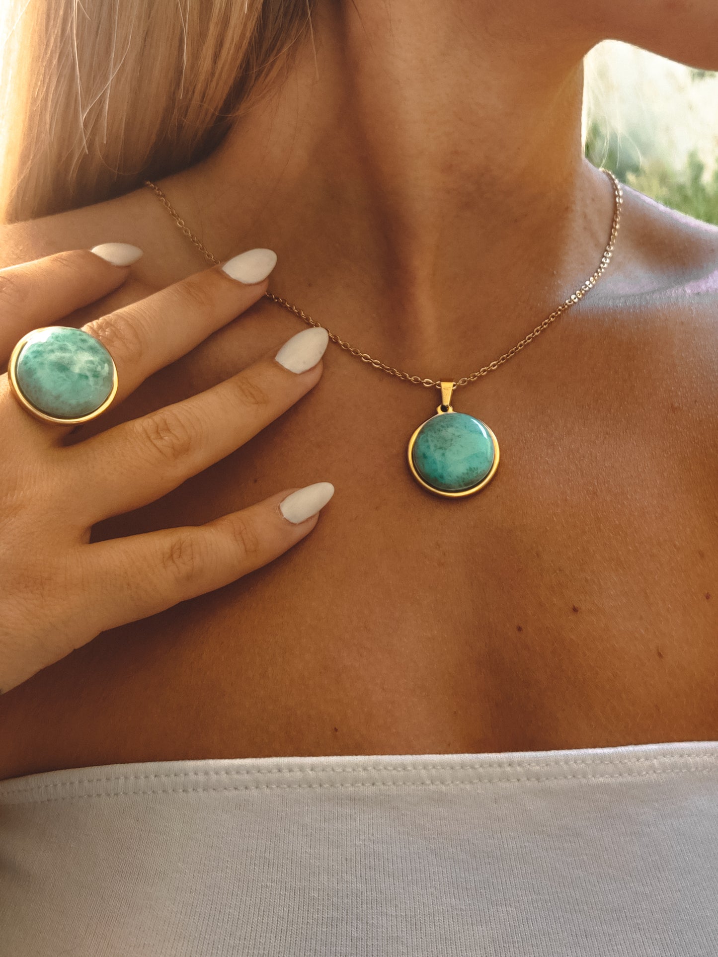 Larimar Statement Pendant Necklace - Gold