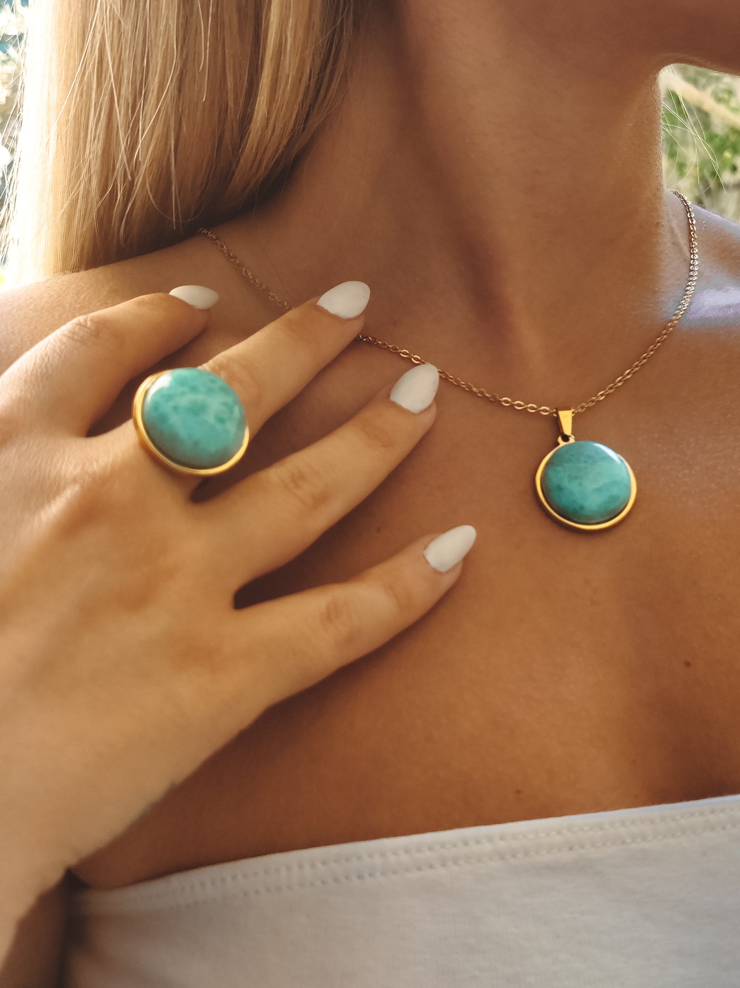 Larimar Statement Pendant Necklace - Gold