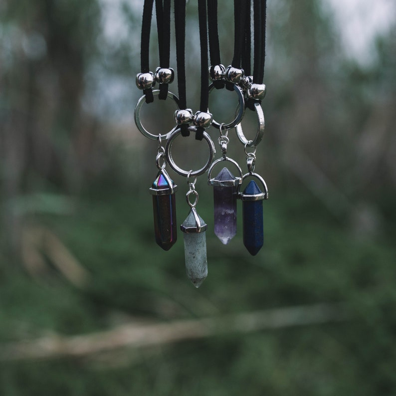 Crystal Point Silver O Ring Black Choker Necklace