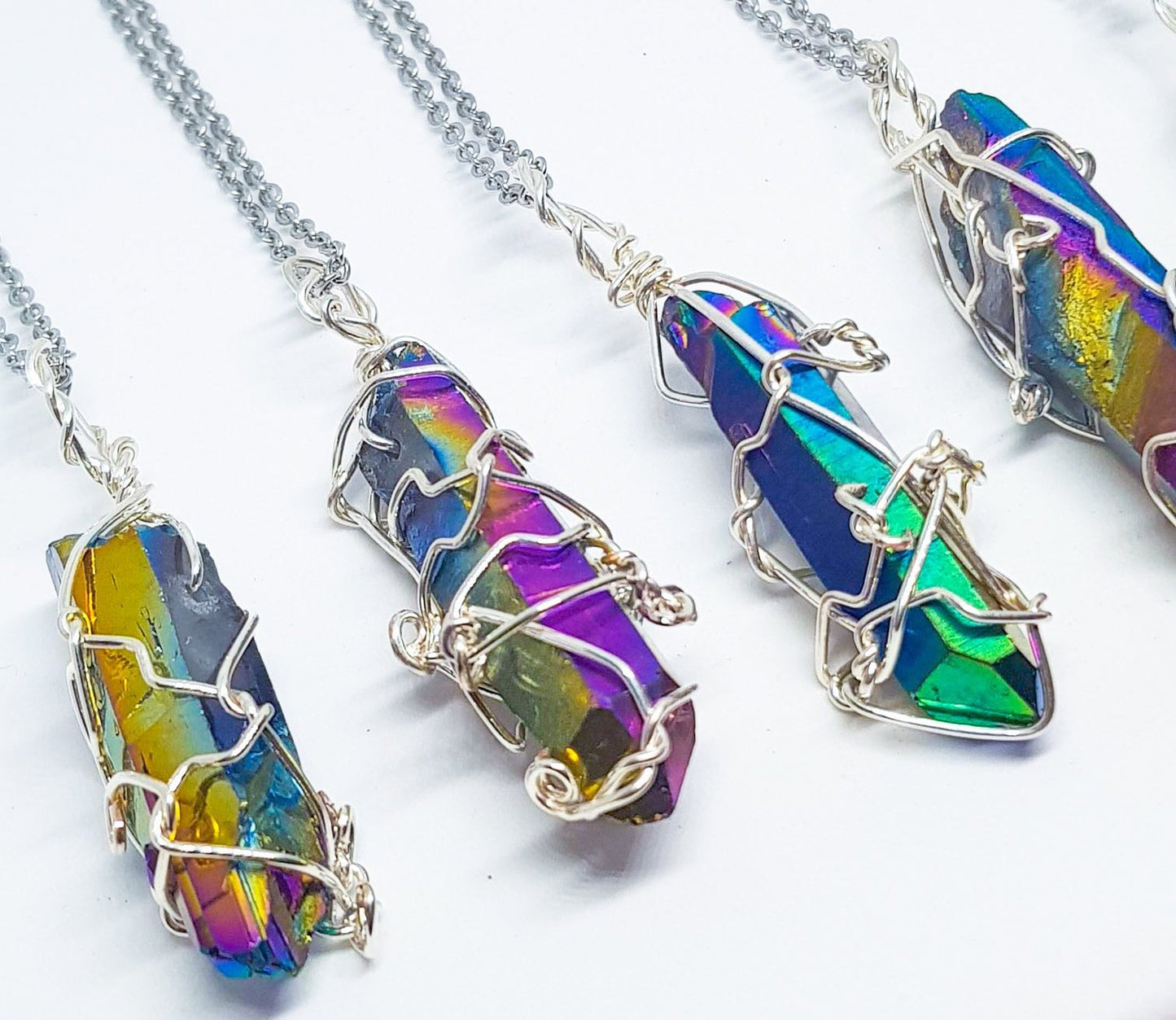 Wire Wrapped Titanium Quartz Necklace - Silver