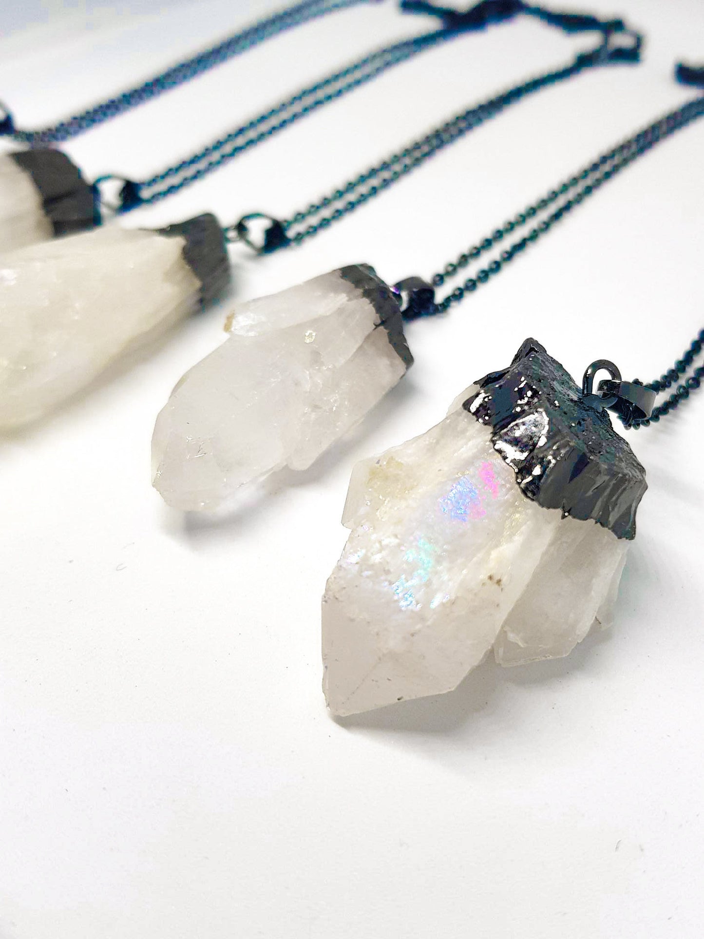 Regenbogen-Engel-Aura-Quarz-Silber-O-Ring-Halsband