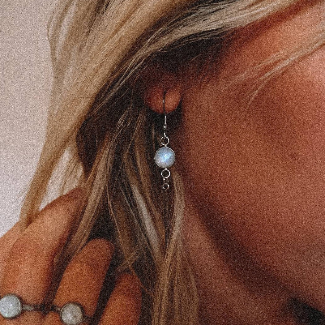 KALA Rainbow Moonstone Dangling Earrings Silver