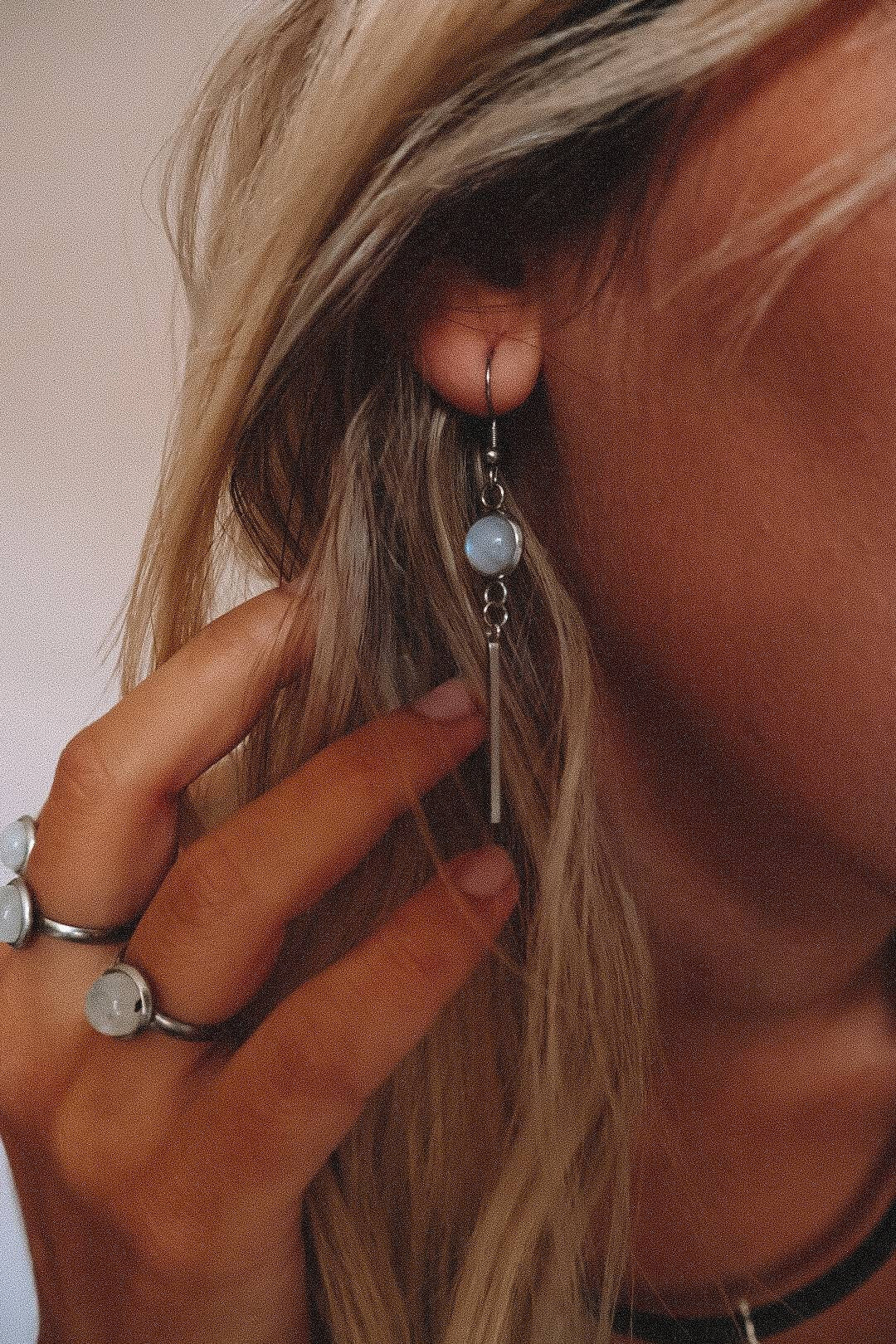 KALA Rainbow Moonstone Dangling Earrings Silver