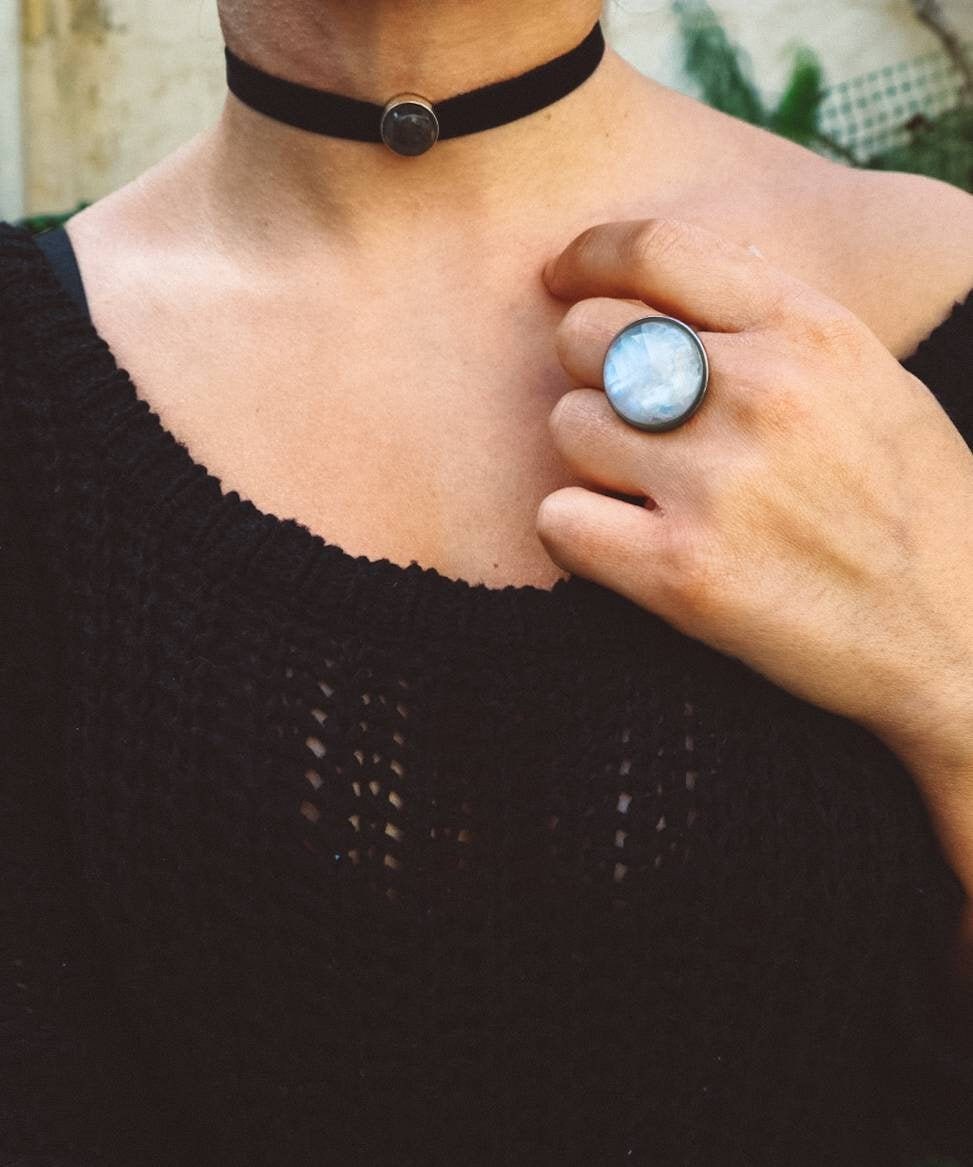 Collier Ras Du Cou En Pierres Précieuses - Noir/Argent