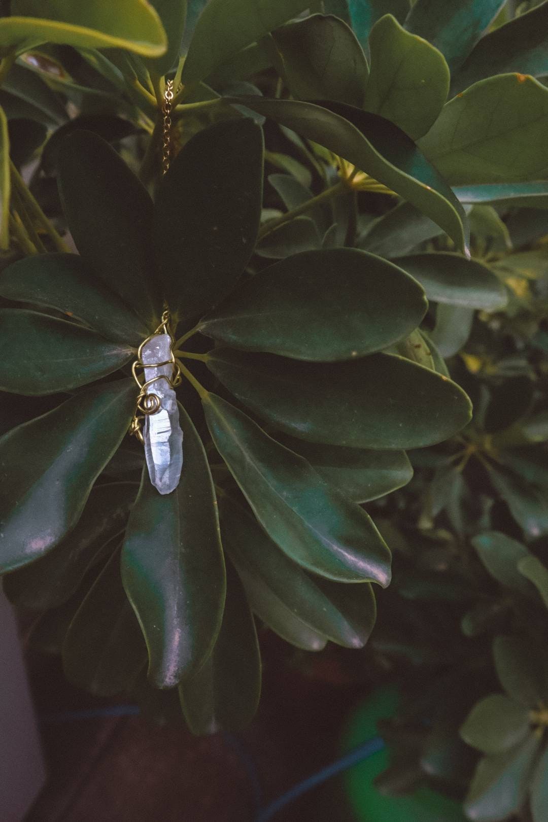 Wire Wrapped Aura Quartz Necklace - Gold