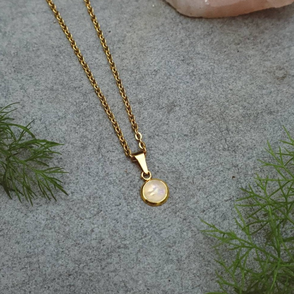 Moonstone Dainty Pendant Necklace - Gold