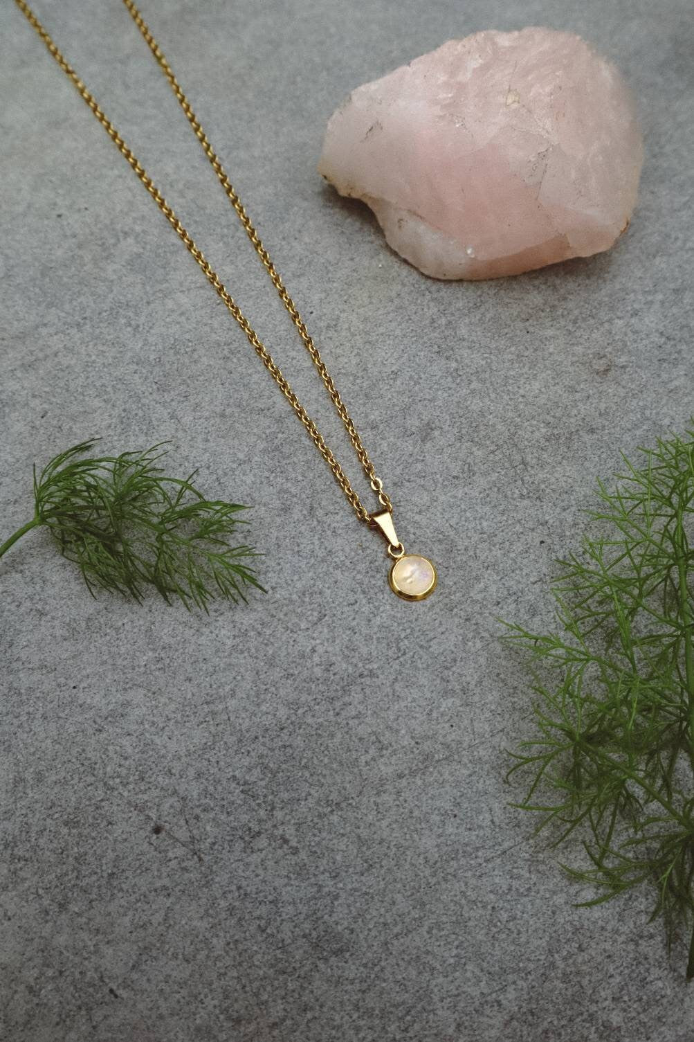 Moonstone Dainty Pendant Necklace - Gold