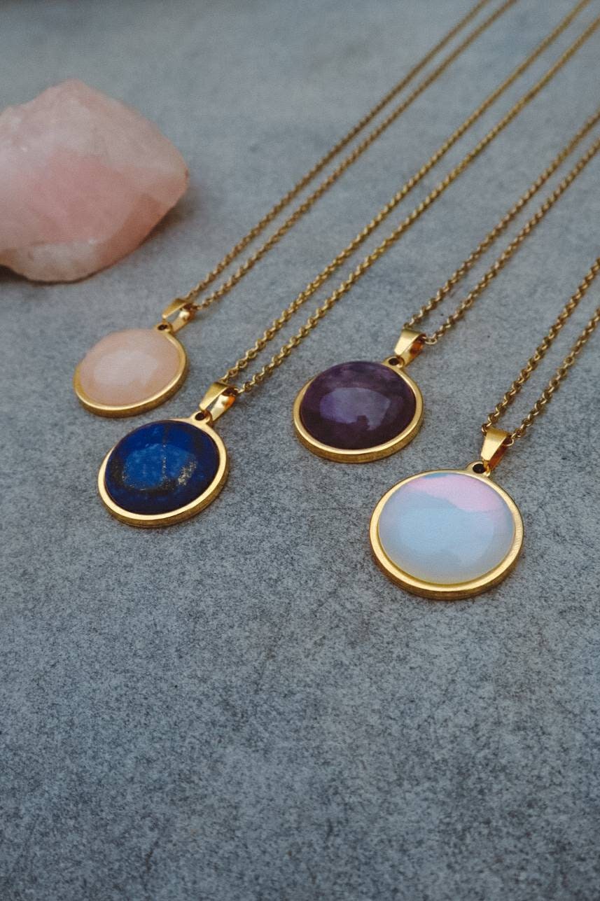SAYA Opalite Statement Pendant Necklace Gold