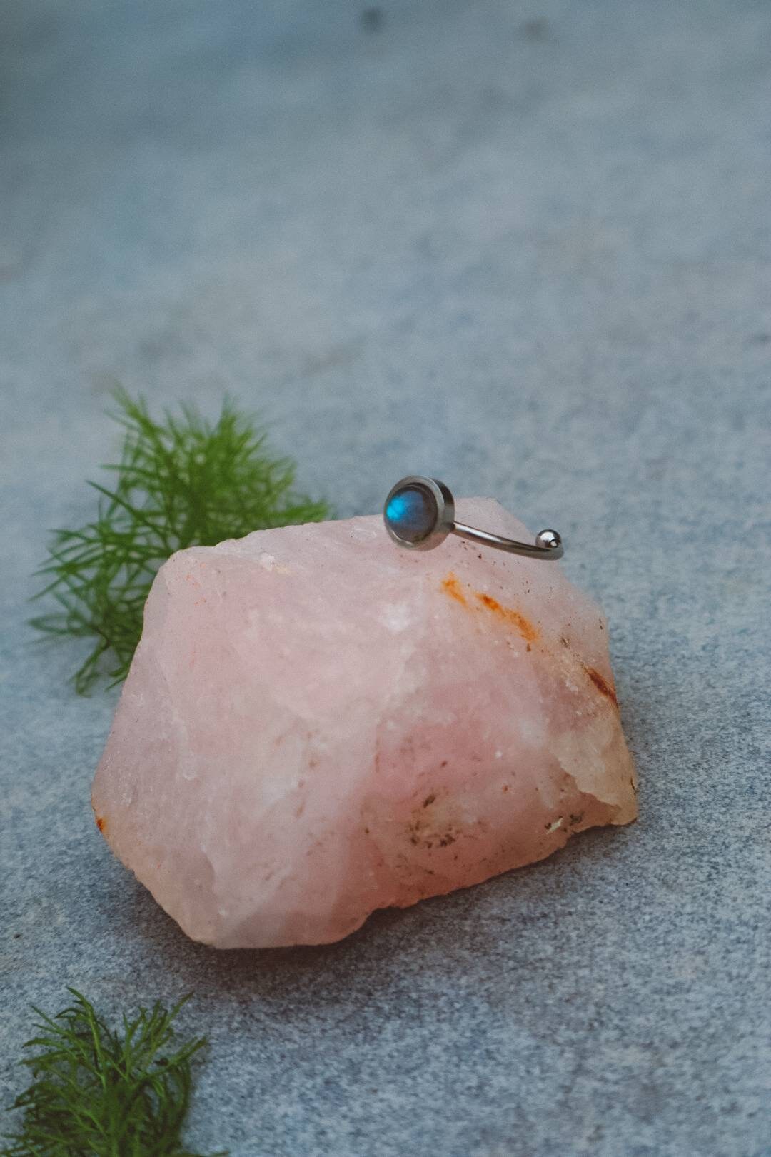 Bague Minimale Labradorite Bleue - Argent