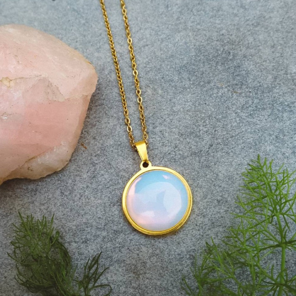 SAYA Opalite Statement Pendant Necklace Gold