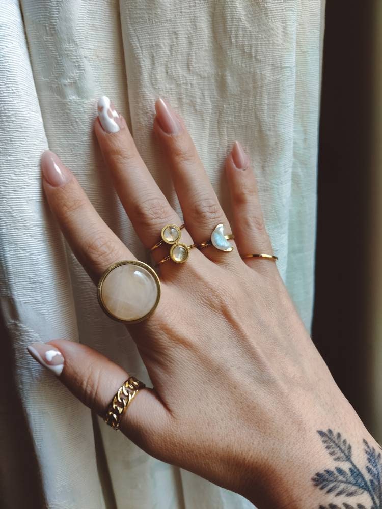 AYA Rose Quartz Statement Ring Silver