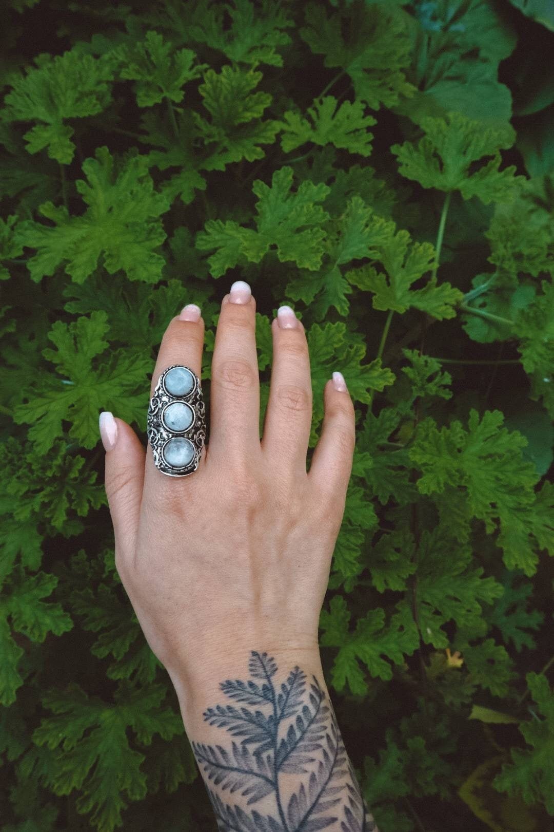 Rainbow Moonstone Bohemian Ring - Silver