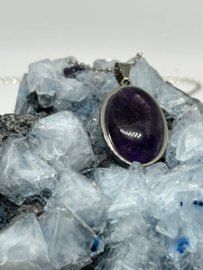Amethyst Oval Pendant Necklace Silver