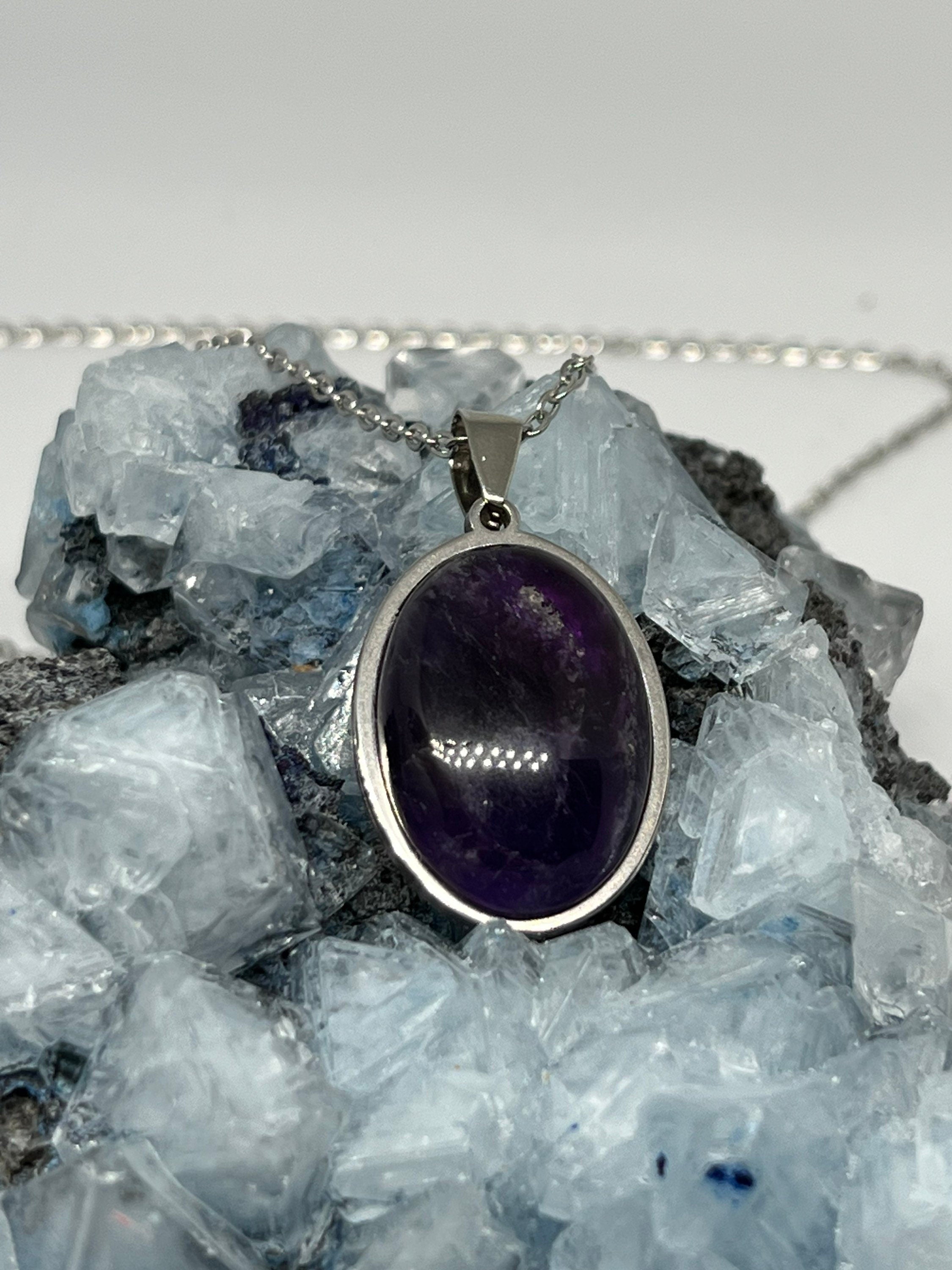 Amethyst Oval Pendant Necklace Silver